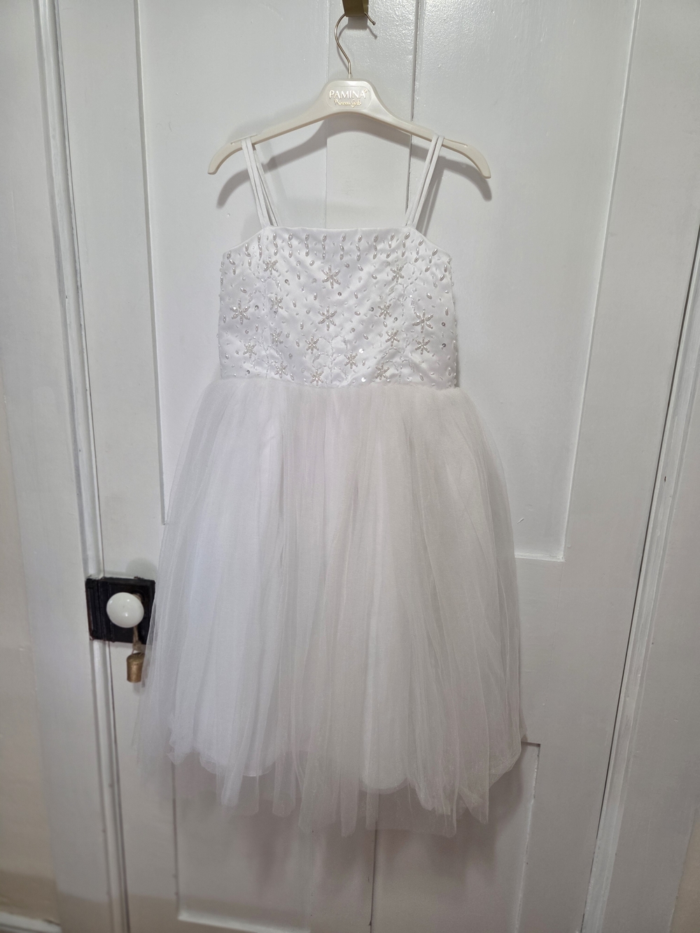 Zighi White Tulle Party Dress for Girls - Elegant Spaghetti Strap Size 10